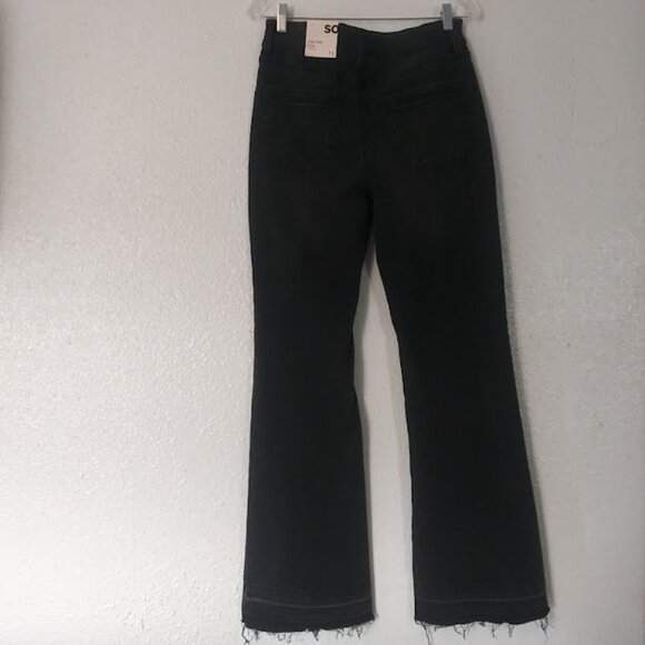 SO women's Juniors size 11/30W Washed black high rise seamed utility flare jeans - Picture 4 of 15